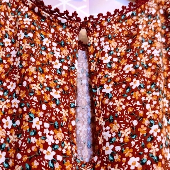 FLORAL FLUTTER SLEEVE SPRING SUMMER FESTIVAL DRESS WOMEN'S SIZE XS - Picture 4 of 8